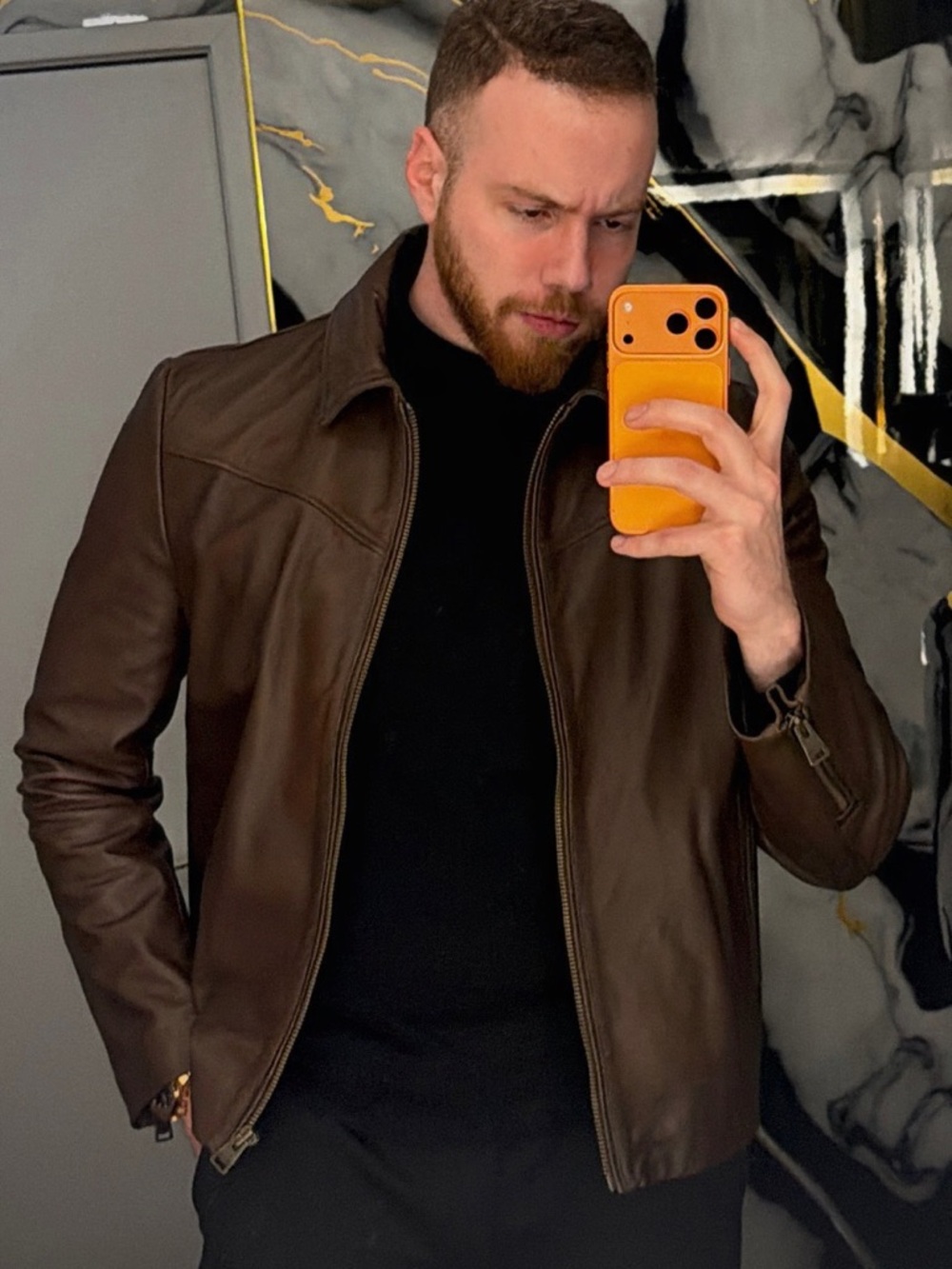 Boda Skins vintage Brown Leather Zip-Front Jacket - Picture 12 of 13